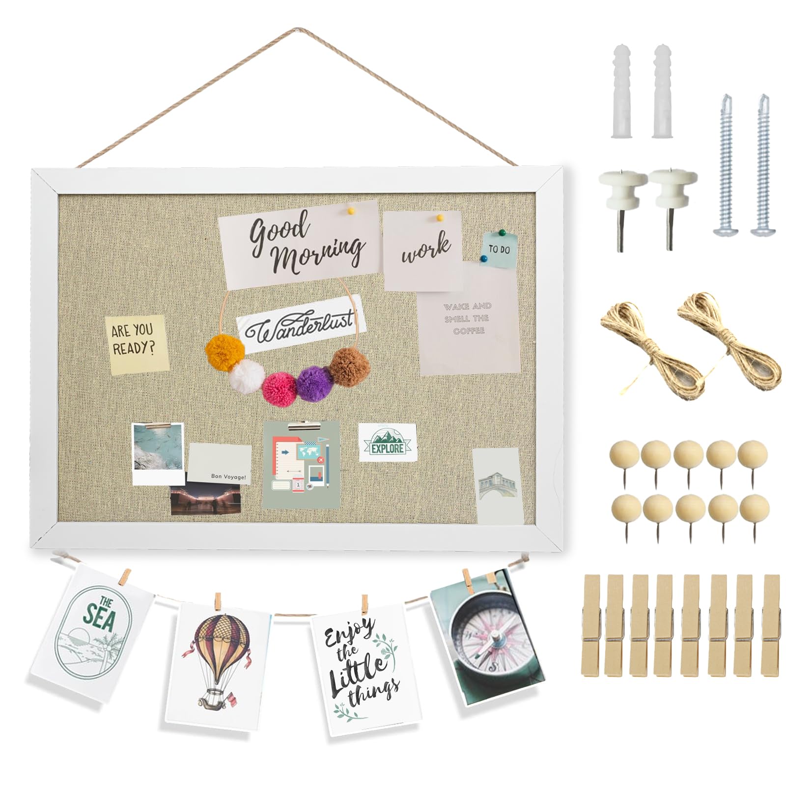 Hyacinthy Cork Board Pin Board, 28 X 42 CM Linen Hanging Wood Framed Photo Board Bulletin Board with Pins, Memo School Notice Boards for Walls, Vision Board for Home Bedroom Kitchen Office Décor