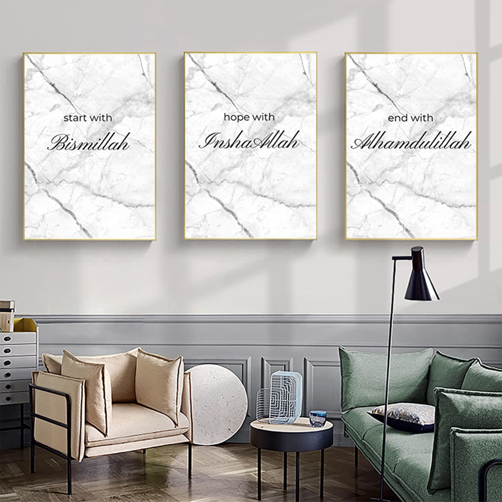 ZFTCN Islamic Poster Arabic Picture Decoration, Quran Poetry Islamic Arabic Calligraphy Decoration Canvas Painting, Frameless (Black and White, 50 x 70 cm x 3)