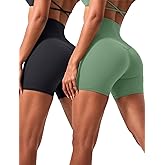 voenxe High Waisted Biker Shorts Women,6" Tummy Control Workout Gym Soft Shorts for Yoga Running,Spandex No Front Seam,2 Pack