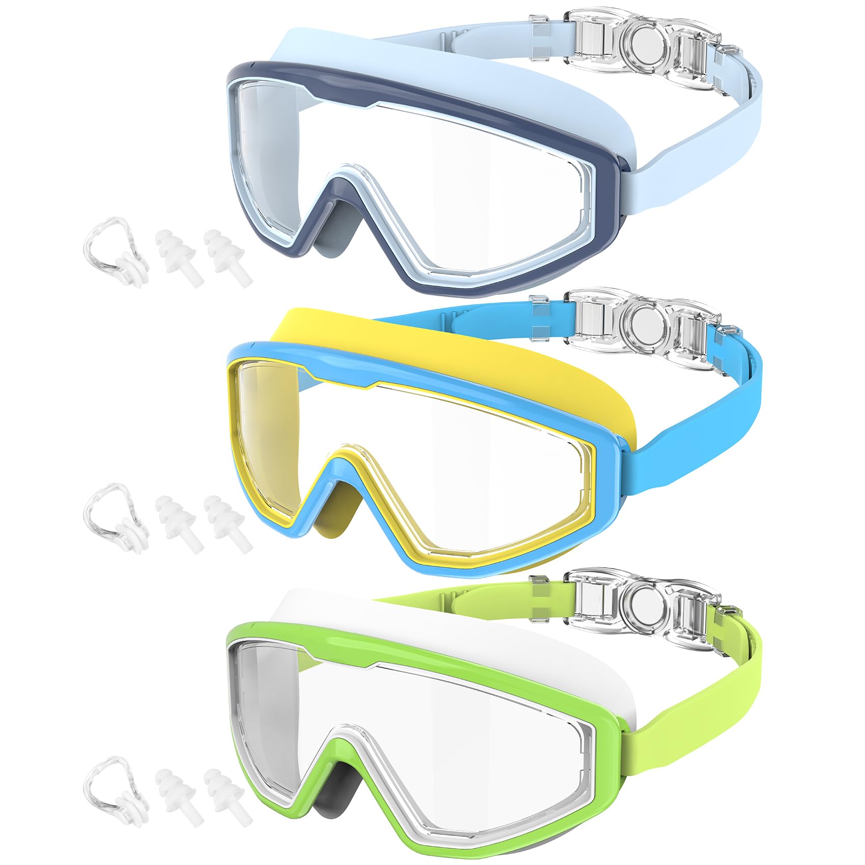 Photo 1 of QALLY Kids Swim Goggles for Kids Swimming Goggles: 3 PCS Youth Pool Water Swimming Goggle For Boys Girls 6-14 Anti-Fog UV400 Protection Goggle