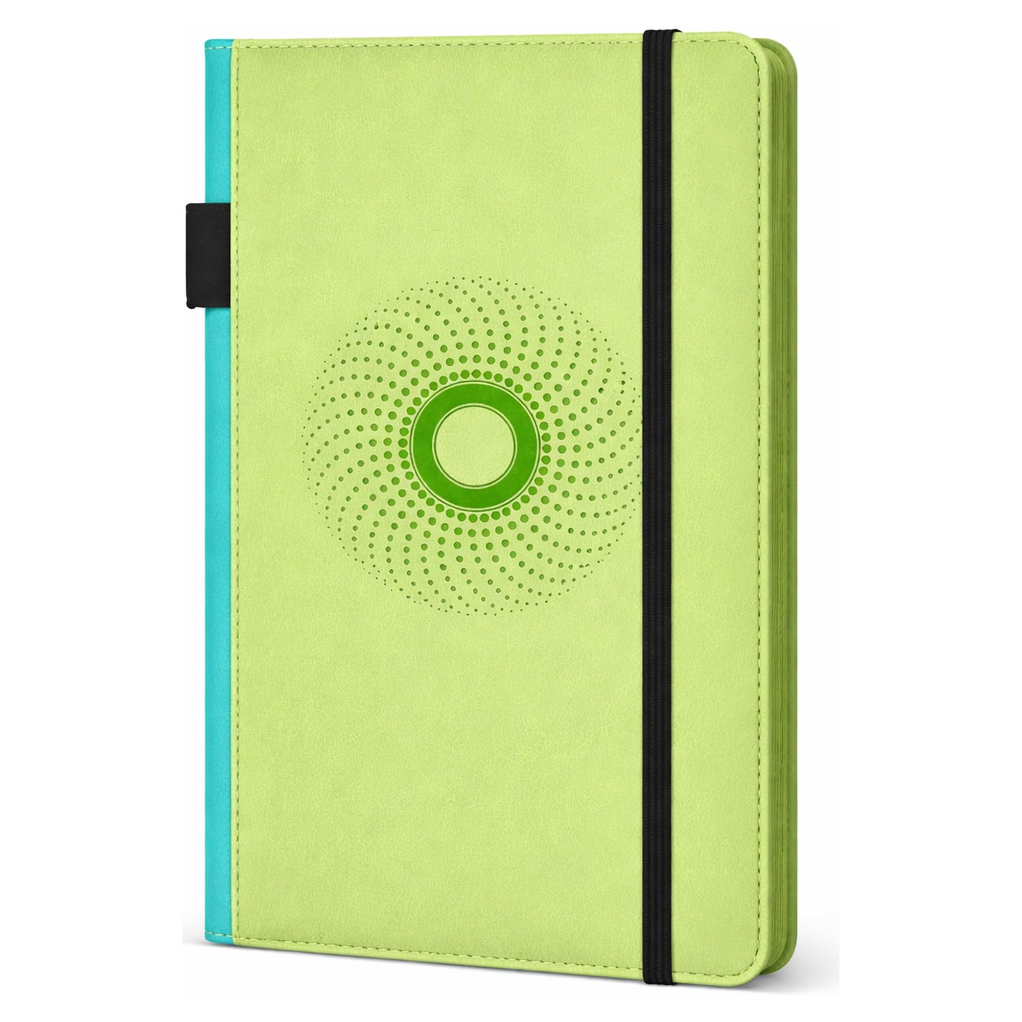 EJRange A5 Lined Notebook-Thick 100gsm Paper, Durable PU Leather Cover, Ribbon Marker, 192 Pages, Inside Pocket and Elastic Closure, Writing Pad for Journaling and Note-Taking (Light Green)