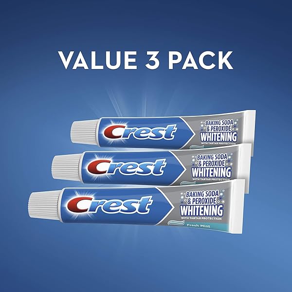CREST CAVITY AND TARTAR PROTECTION TOOTHPASTE, WHITENING BAKING SODA & PEROXIDE, (3 COUNT OF 5.7 TUBES EACH), 17.1 OUNCE