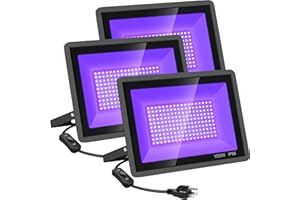 YANYCN 3 Pack 100W LED Black Lights, Blacklight Flood Light with Plug and Switch, 120V IP66 Waterproof Blacklight for Halloween Party, Glow in The Dark, Stage Light, Body Paint, Neon Glow