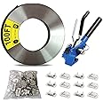 SGULLER Packaging Strapping Banding Tensioner Tools Kit, 3/4" x 100 Feet 304 Stainless Steel Banding Coil, 100 Pieces Ear-Lokt Buckles. Complete Packaging Strapping Solution