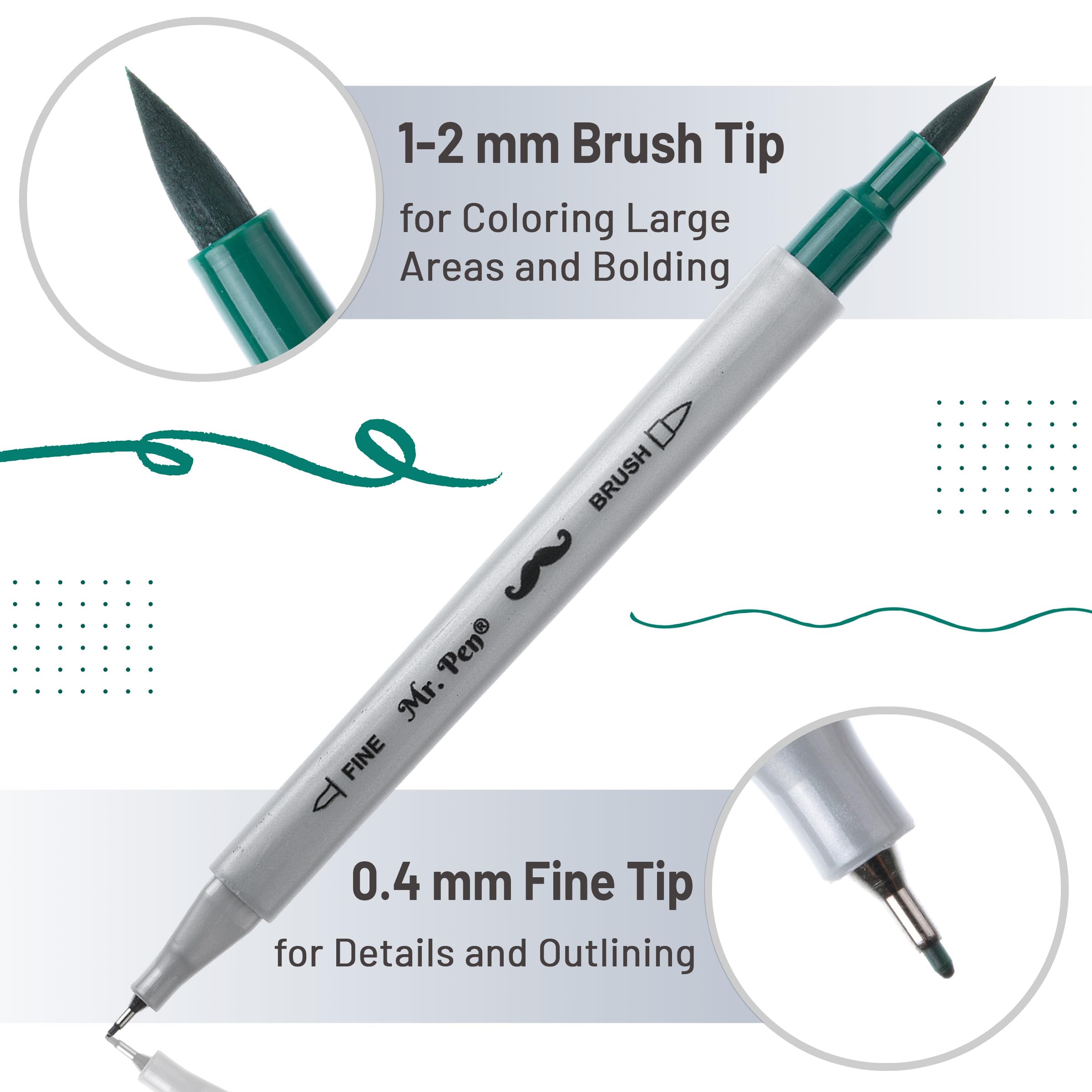 Mr. Pen- Dual Tip Brush Pens, 12 Colors, Art Markers for Coloring
