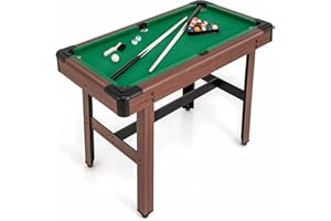 4FT Pool Table, Wooden Billiard Table with 16 Balls, 2 Cues, 2 Chalks, Triangle Rack & Brush,Snooker Table Set