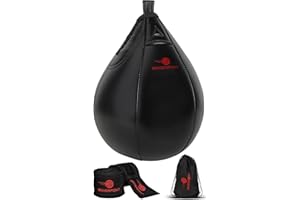 PU Leather Speed Bag for Boxing - Pear Speedbag Set With Carry Bag - MMA Training Speedball Reflex Ball Equipment Speedpunch