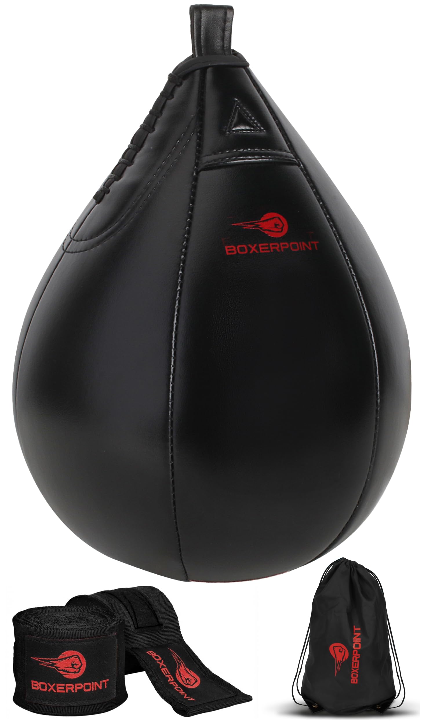 Boxerpoint Speed Bag - PU Leather for Boxing - Pear Speedbag Set With Carry Bag - MMA Training, Boxing Equipment, Speedpunch