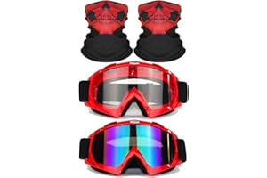 immoono 4PCS Motorcycle Set, 2 Dirt Bike Ski Goggles UV Protection Dustproof Windproof Safety Glasses with 2 Skull Face Mask