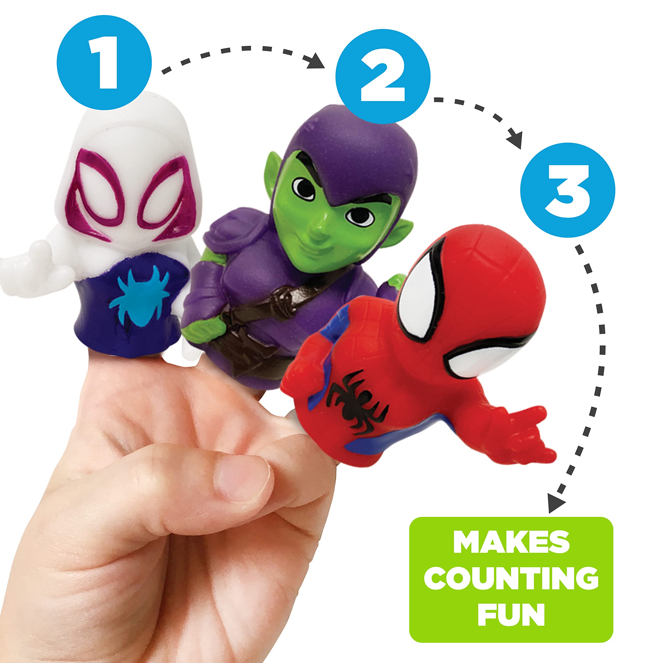 Spidey & His Amazing Friends 10 Piece Finger Puppet Set - Party Favors, Educational, Bath, Floating Pool, Beach Toys, Playtime