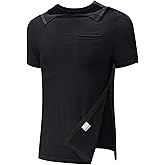 Poriff Men's Post Shoulder Surgery Recovery Shirts Full Tear Away Short Sleeve Snap Chemo Port Access Shirt