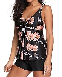 Yonique Women 2 Piece Flowy Tankini Swimsuits with