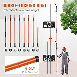 VEVOR Manual Pole Saw, 7.3-27 ft Extendable Tree