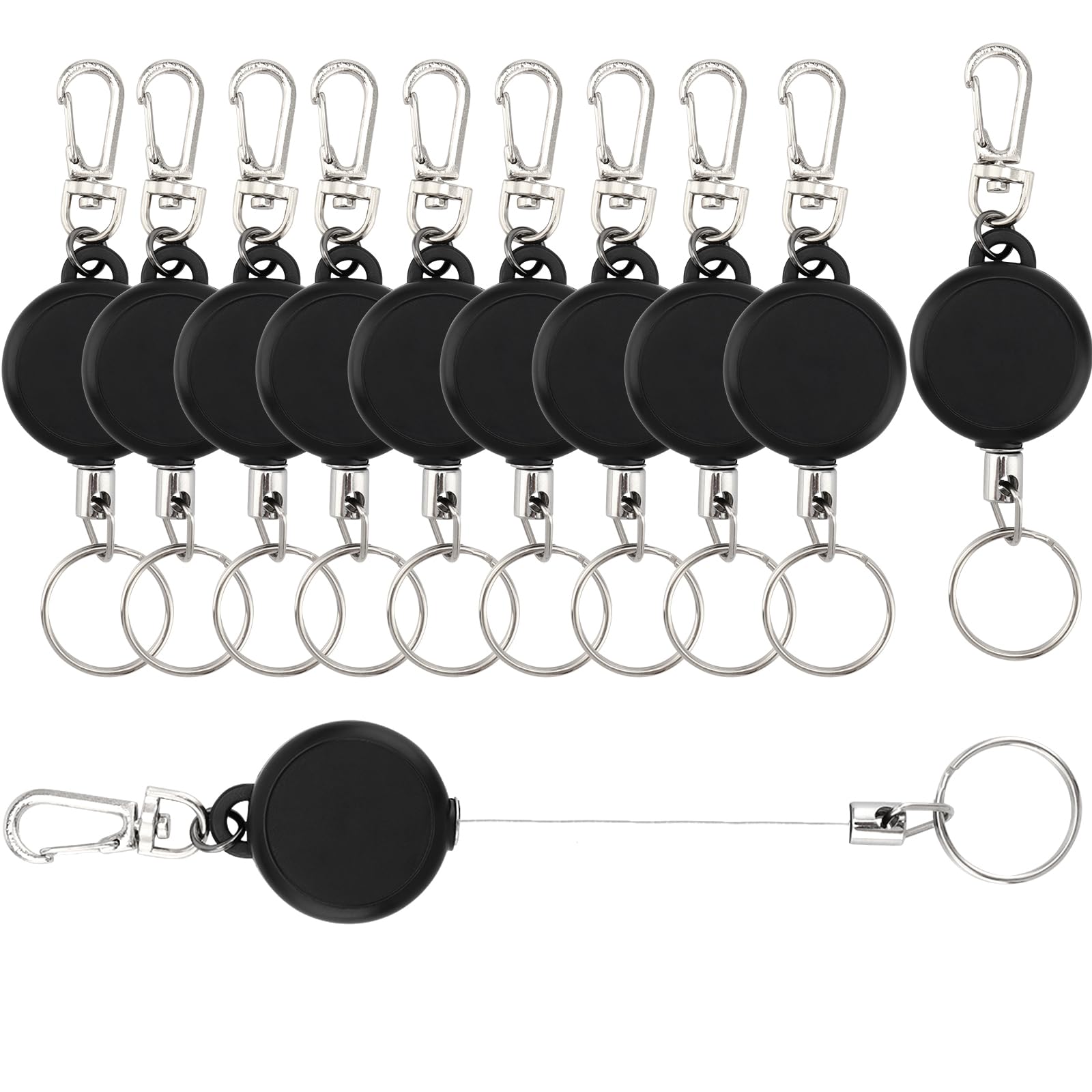 ZOENHOU 10 Pcs Retractable Keychain, Stretchy Keyring Clip, Extendable Key Ring Retractable Reels for Key ID Card Badge, 60cm Stainless Steel Wire