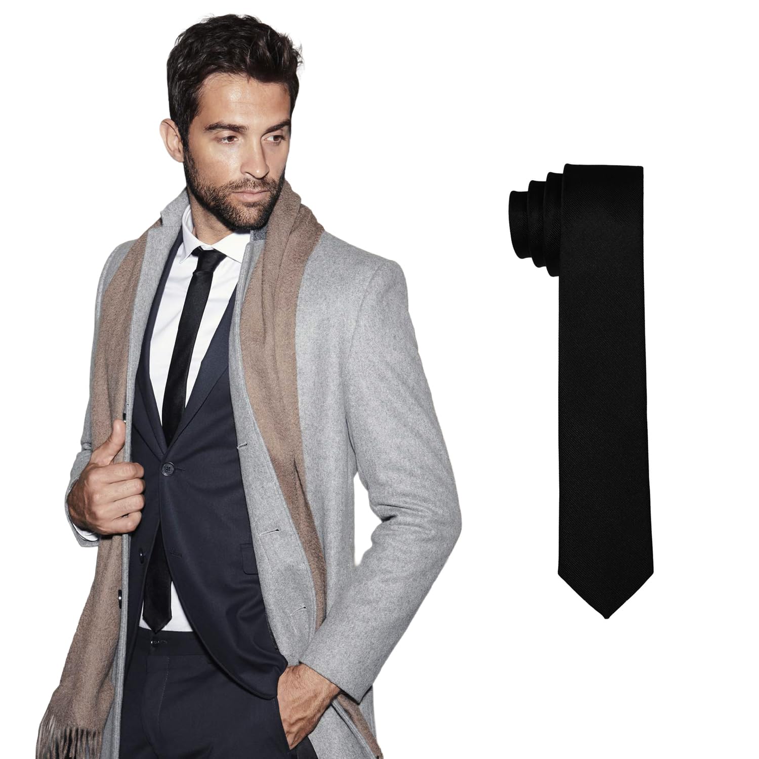 DonDon Men's narrow slim Tie handmade Black