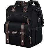 FALANKO Laptop Backpack For Women, Work Doctor Teacher Nurse Wide Open College 15.6 Inch Laptops Backpack Purse with USB Charging Port, Travel Water Resistant RFID Computer Bag for Men Women Black