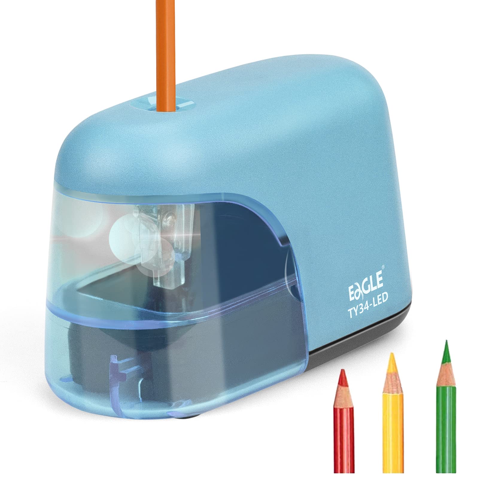 Photo 1 of Eagle Electric Pencil Sharpener, Battery Powered Sharpener, LED Light Shinning During Sharpening, Portable, with Reusable and Replaceable Blade, Suitable for Kids, Ideal School Office Supplies(Blue)