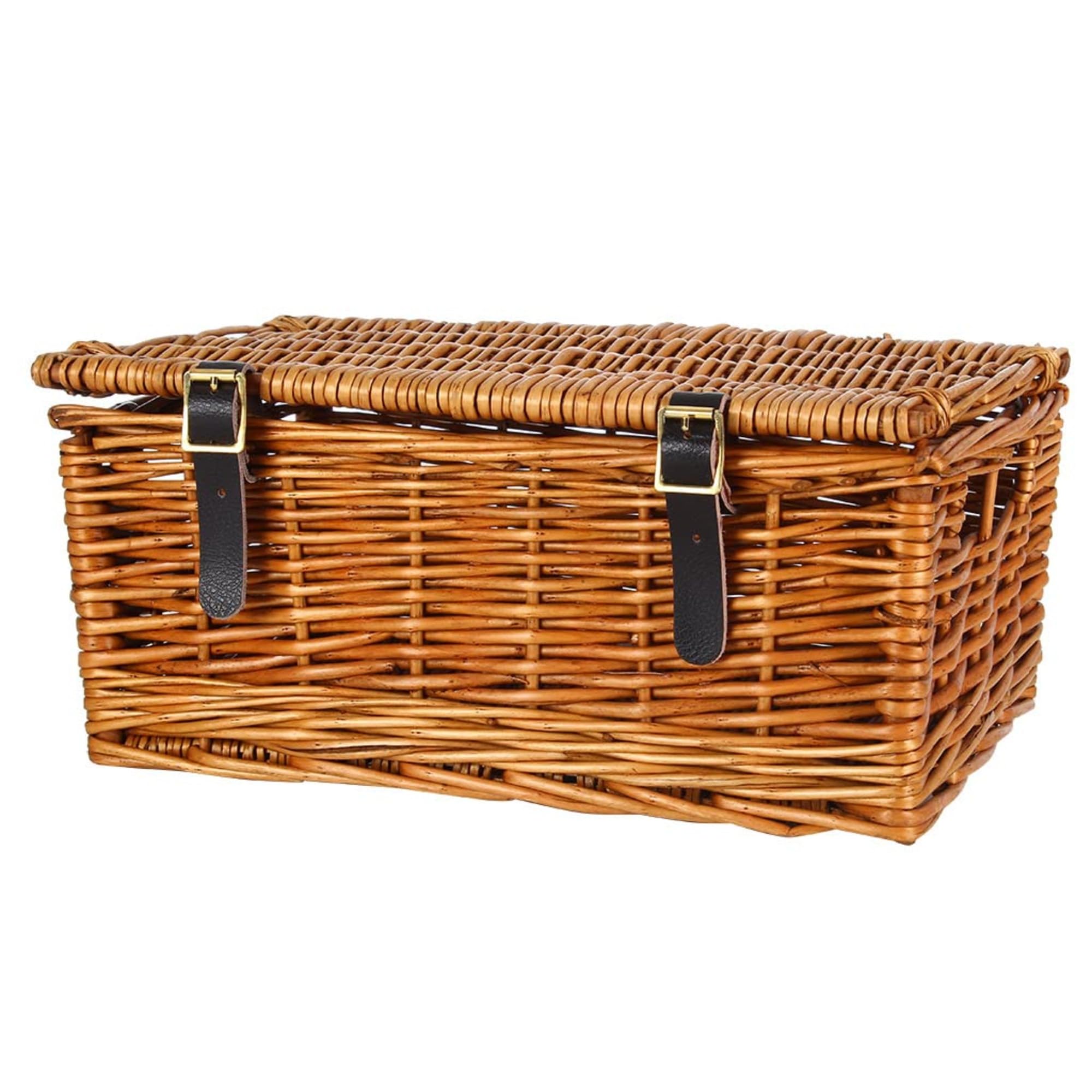 Virginia Hayward – Handwoven Premium Wicker Baskets with Lid and Leather Straps – Ideal to Make Hampers, Gifts, Toys and to use at Home for Storage or for a Picnic. Empty Basket, Medium