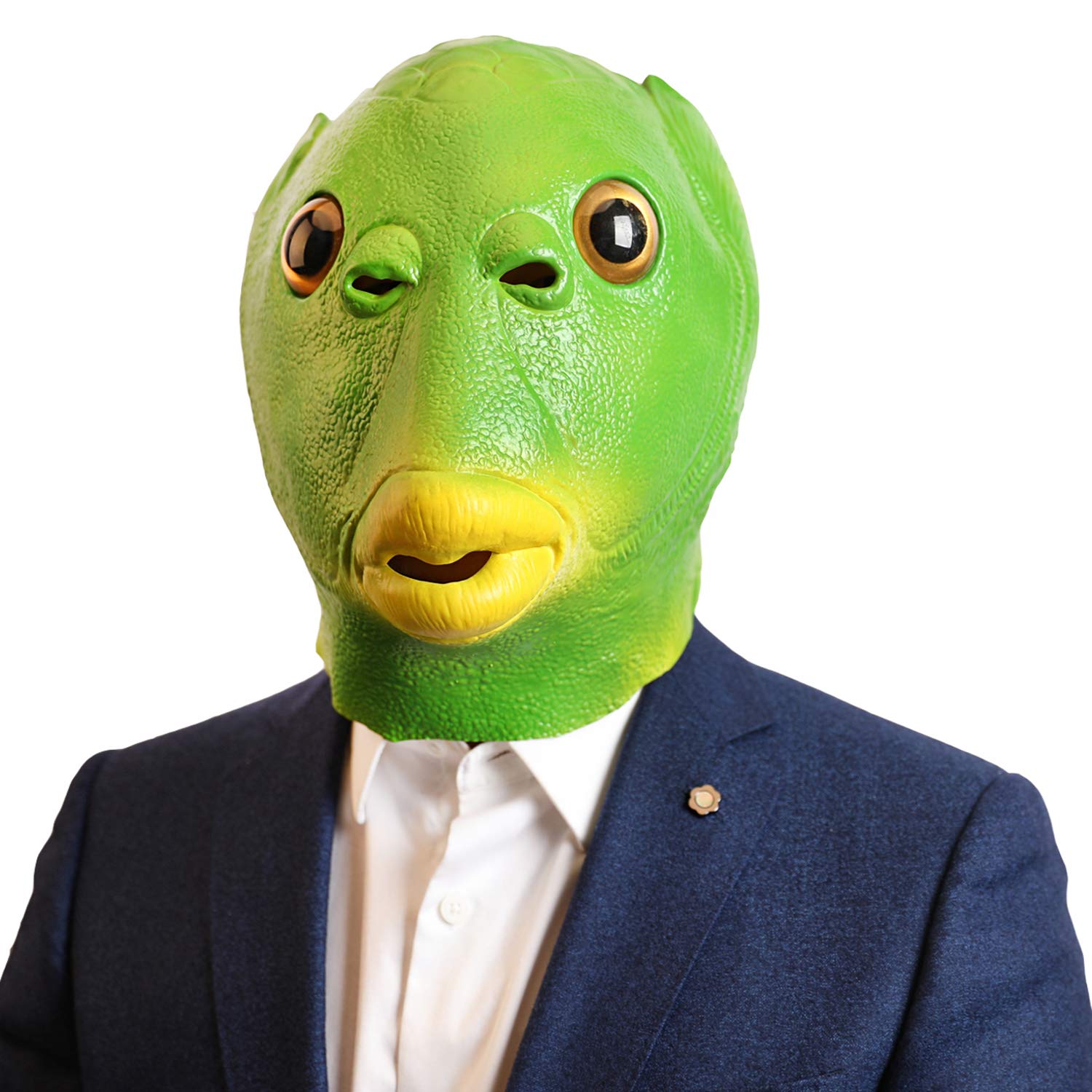 Photo 1 of AQKILO Green Fish Mask Funny Latex Full Head Realistic Masks Fancy Dress for Halloween Carnival Costume Party