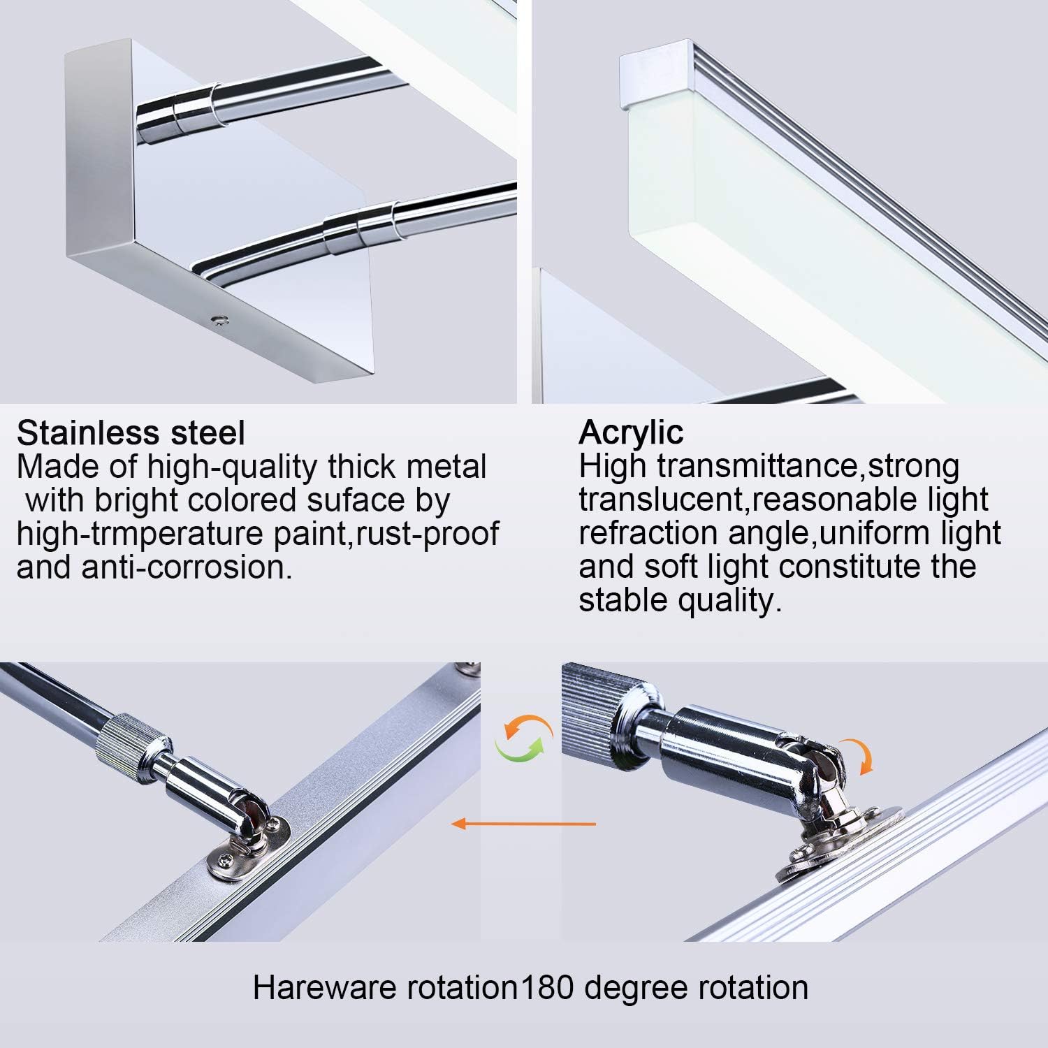 SISVIV Spiegellampe Badezimmerspiegelleuchte LED 60CM 180 ° verstellbar