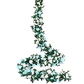 Miracliy 5Pcs 41FT Blue and White Flower Garland Artificial Rose Arch Vines Fake Spring Floral Garland for Flower Wall Backdrop Wedding Mothers Day Garden Tea Party Decoration