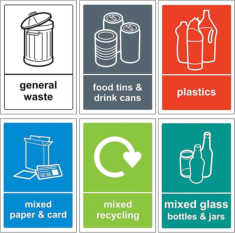 D.A.Y. Republic 6 Self Adhesive Recycling Bin Stickers 150x100mm