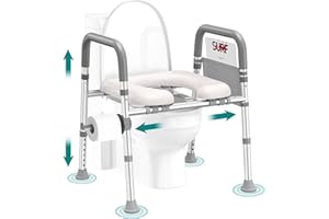 Soundfuse Toilet Seat Risers for Seniors, FSA HSA Eligible Raised Toilet Seat with Handles, Adjustable Height & Width, Cozy Padded 400lb Elevated Toilet Seat, Fit Any Toilet