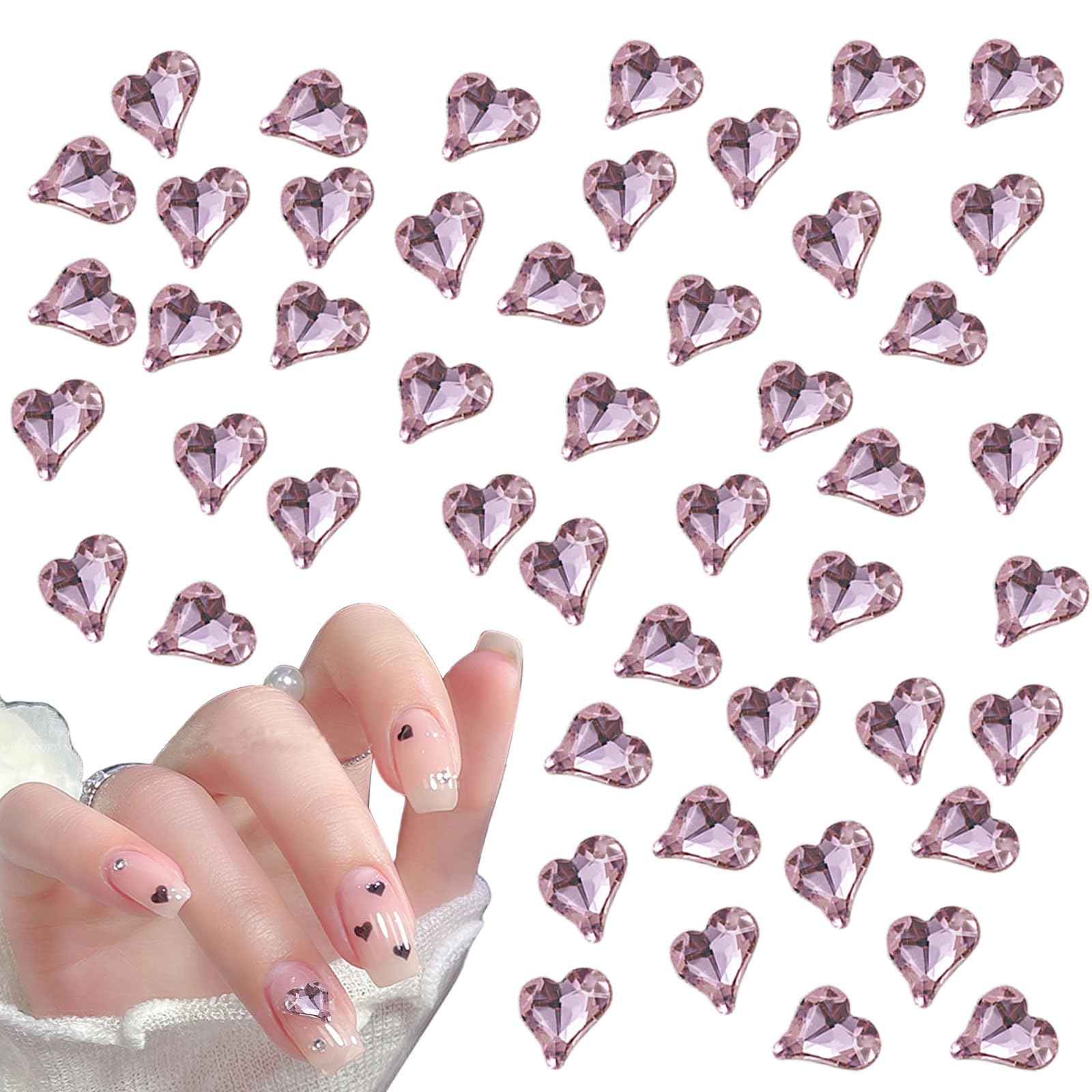 Heart Nail Rhinestones, 30 Pcs 3D Love Heart Shaped Nail Charms Shiny Crystal Nail Art Rhinestones Gems Nail Art Decorations for DIY Crafts Jewelry Making (Pink)