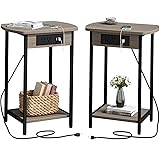 SOOWERY End Tables with Charging Station, Set of 2