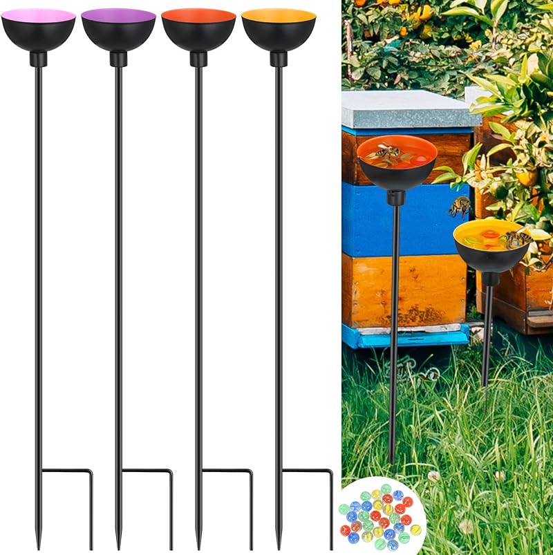 Lineshading Bee Watering Station 4 Pack Metal Garden Stakes Decor