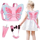 Lehoo Castle Toddler Leash for 1-5 Years, Baby Safety Harness for Girls with Anti-Lost Key Lock & Adjustable Strap, 3-in-1 Wrist Leash and Kids Backpack Harness for Walking Travel (Pink Butterfly)