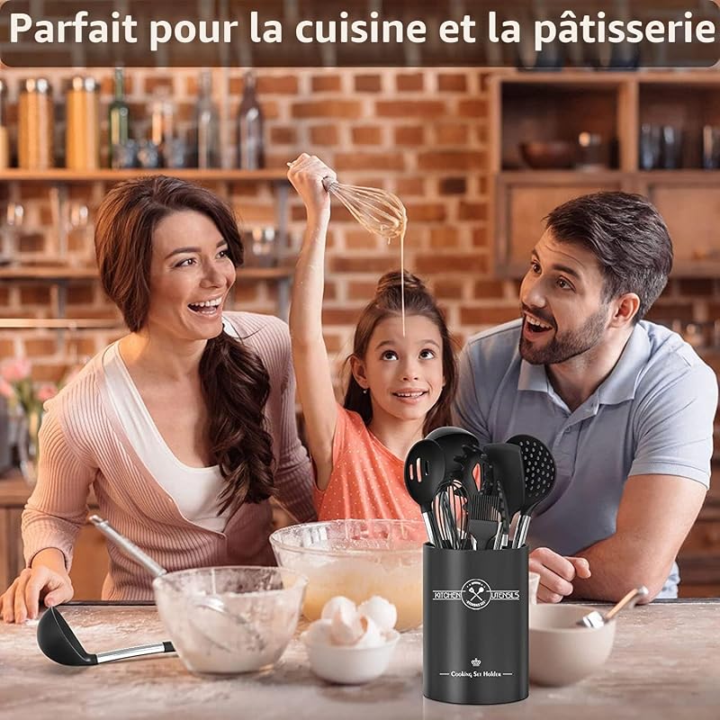Lot de 16 ustensiles de cuisine en silicone résistants à la chaleur avec poignées en acier inoxydable de qualité supérieure pour la cuisine et la pâtisserie, spatules antiadhésives — photo 7 sur 7