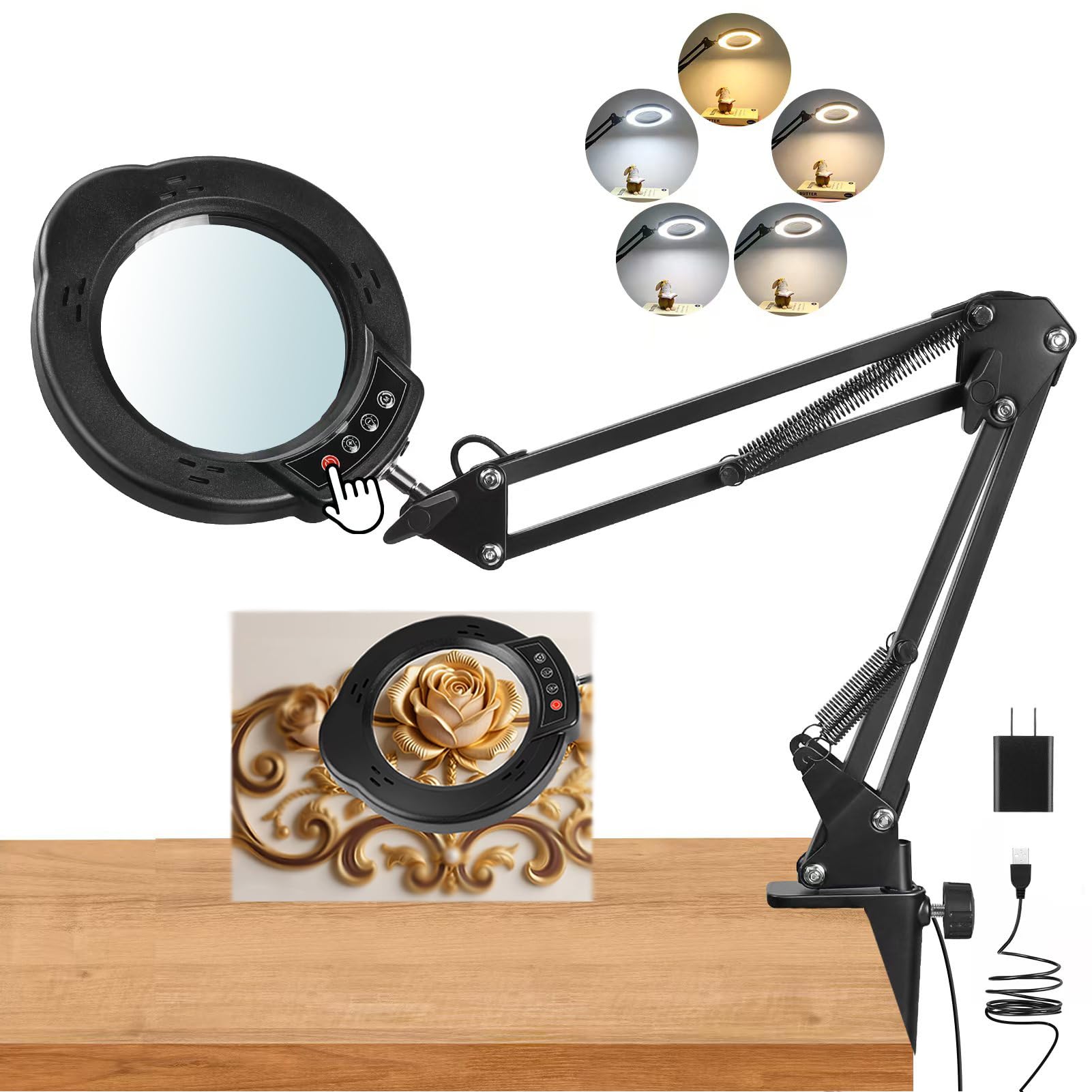 Photo 1 of ***missing hardware***Upgrade 12X Magnifying Glass with Light and Stand, Real Glass Magnifying lamp, 5 Color Modes Stepless Dimmable,84LEDs Desk Lamp, Magnifier with Light Hands Free for Close Work, Reading Craft Repair