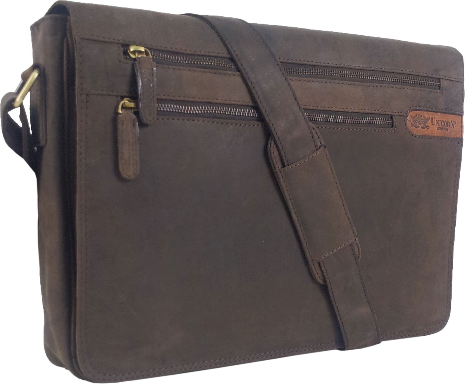 UNICORN Genuine Leather Laptop Messenger Bag for Men | 16.4 Inch Slim Office Shoulder Bag | Brown Crossbody Work Bag for Professionals, College, Travel | Durable and Stylish Briefcase