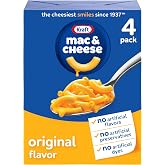 Kraft Mac and Cheese, 4 Boxes, for Easy Dinner or Dinner Sides, Original Flavor, No Artificial Flavors, Preservatives or Dyes, 7.25 oz