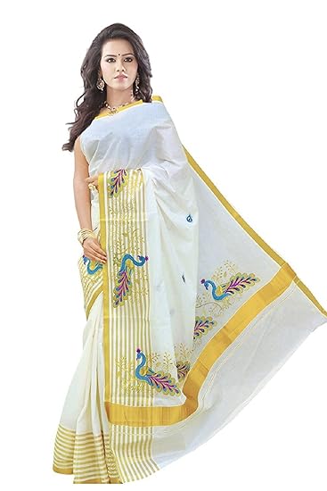 selvamani tex cotton kerala kasavu strip saree