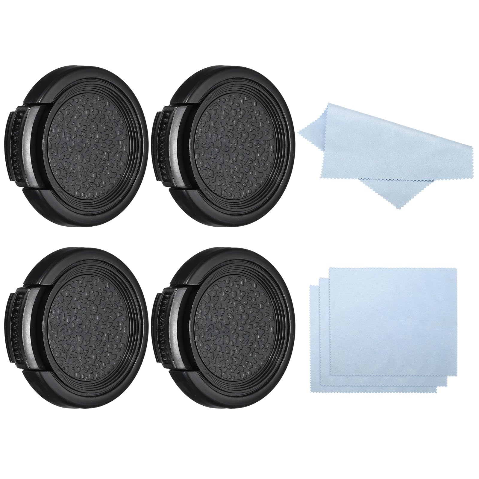 PATIKIL 30mm Lens Cap, 4 Pack Sides Pinch Snap Camera Lens Cover for Front Lens with Cloth, Suitable for 30mm Thread Universal DSLR Lenses, Black for Nikon, for Fujifilm, for Pentax