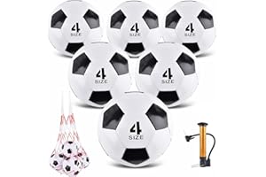 ELKCIP 6 Pack Classic deflated Soccer Balls Size 3/4/5 with Pump and Mesh Bag for Indoor Outdoor Lawn Game Training Practice Bulk Sport Gift for Teens Adults