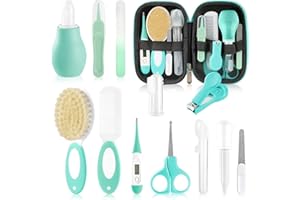 WXA Baby Healthcare and Grooming Kit with Nail Clippers, Scissors, Infant Grooming Kit for Newborns (18 in 1, Green)