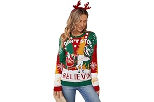 Ivnkeenes Ugly Christmas Sweater Adult Women Novelty Print Crew Neck Funny Santa Reindeer Long Sleeve Pullover Sweater