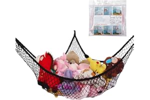 KOHUIJOO Toy Hammock for Stuffed Animals, Stuffed Animal Hammock Net Jumbo Plush Toy Storage Cornet Net 70" Wall Sling Giant Baby Kids Children Teddy Bear Mesh Toy Net Organizer Black