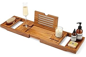 TEAKAURA Teak Bathtub Tray, Bathtub Caddy, Expandable Bath Tub Tray Wood, Bath Table Tray&Bathtub Shelf, Luxury Bathtub & Bat