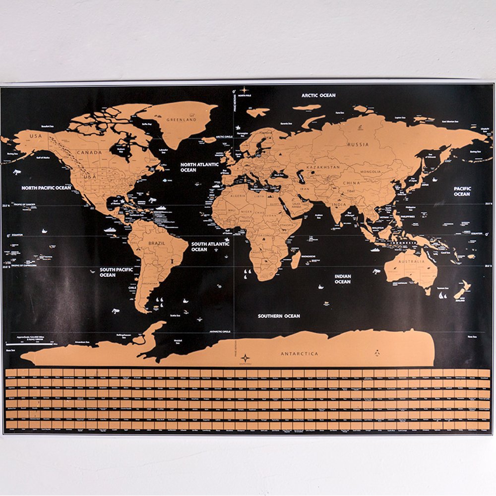 Scratch Map Art,Scratch off World Map,Interactive Travel Scratch Map Black and Gold Edition,Bright Colors Premium Artwork Poster for Home/Office Decor, Gift for Children Large 16.5 x 11.8 Inches (# 1)