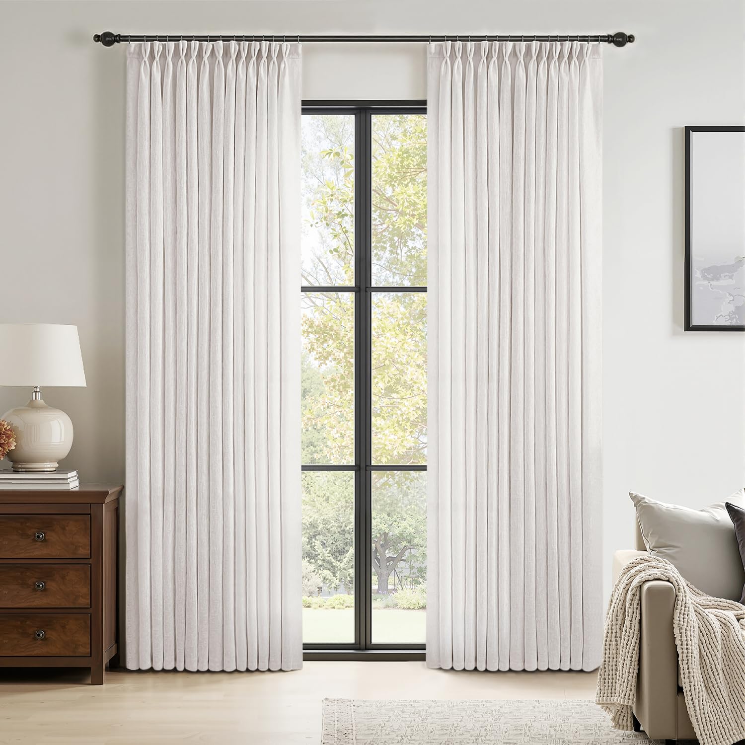 Photo 1 of MIULEE Pinch Pleated Linen Curtains 84 Inches Long 2 Panels for Bedroom Living Room, Soft Thick Linen Textured Window Drapes Pleat Back Tab Hooks Semi Sheer Light Filtering Neutral Farmhouse