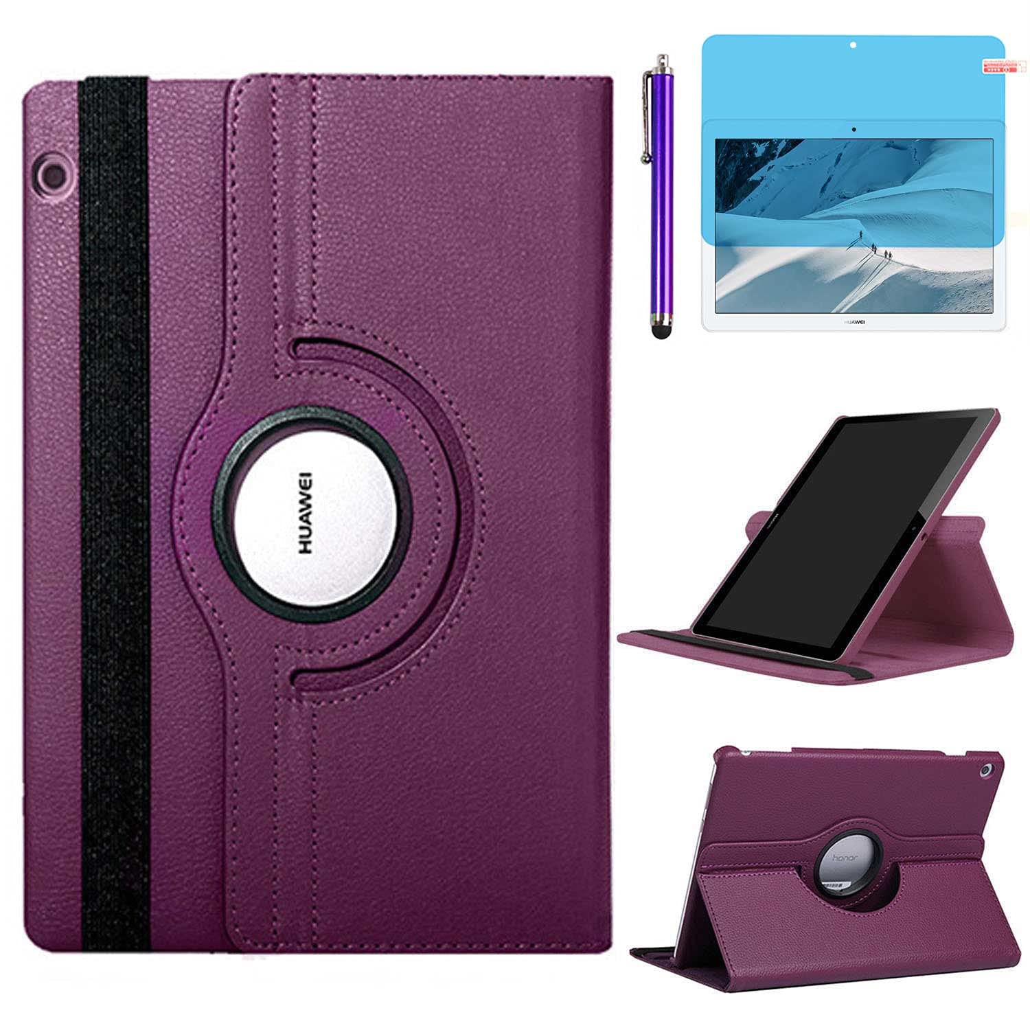 Case for Huawei MediaPad T3 10 2017 Tablet 9.6 inch (AGS-W09 AGS-L09 AGS-L03) - 360 Degree Rotating Stand Protective Case Cover,With Stylus Pen,Screen Film (Purple)