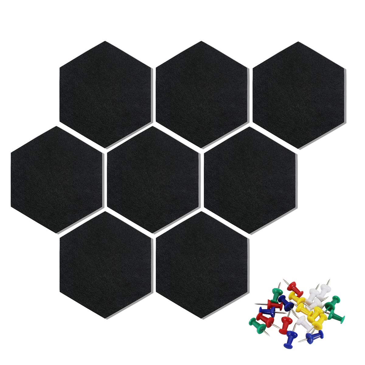 3Felt Hexagon Bulletin Board with 20 Pins, Pack of 8 Self Adhesive Notice Boards for Home Office Kitchen, DIY Pin Board Wall Tiles for Photos Memos