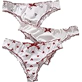 SHENHE Women's 3 Packs Frilly Panties Vintage Style Heart Print Mid Rise Ruffle Cute Panties Underwear