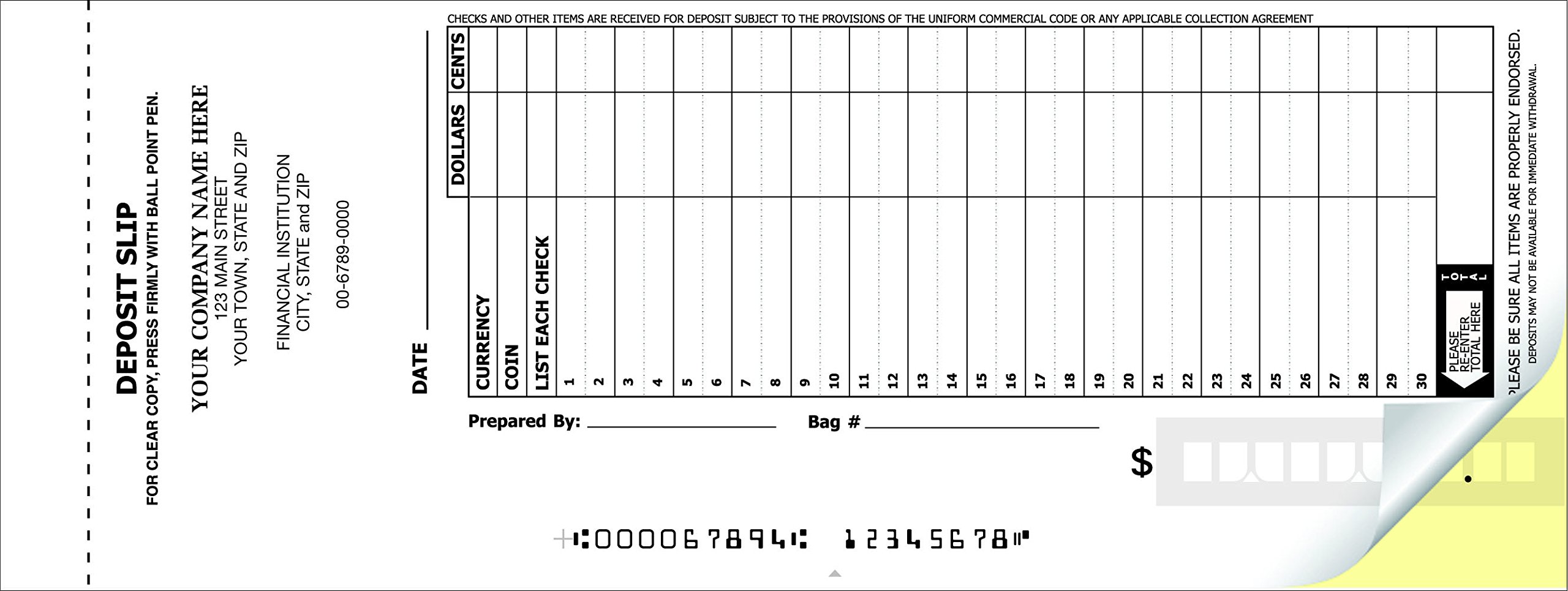 Buy CheckSimple 30Line Booked Custom (2Part) Deposit Slips (300 Slips