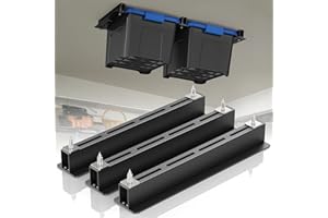 WooFog Overhead Garage Storage Rack, Garage Ceiling Storage Racks, Heavy Duty Storage Bin Ceiling Rails for 27 Gallon Totes，Tote Storage Rack System -Black (3 Sets for 2 Bins)