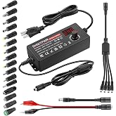 SHNITPWR Universal Power Supply Adjustable 3.5V~24V 3A 72W Variable 3.5V 5V 9V 12V 18V 20V 24V AC/DC Adapter, 100V-240V AC to DC Converter with 16 Tips,4-Way Power Splitter Cable,Polarity Converter
